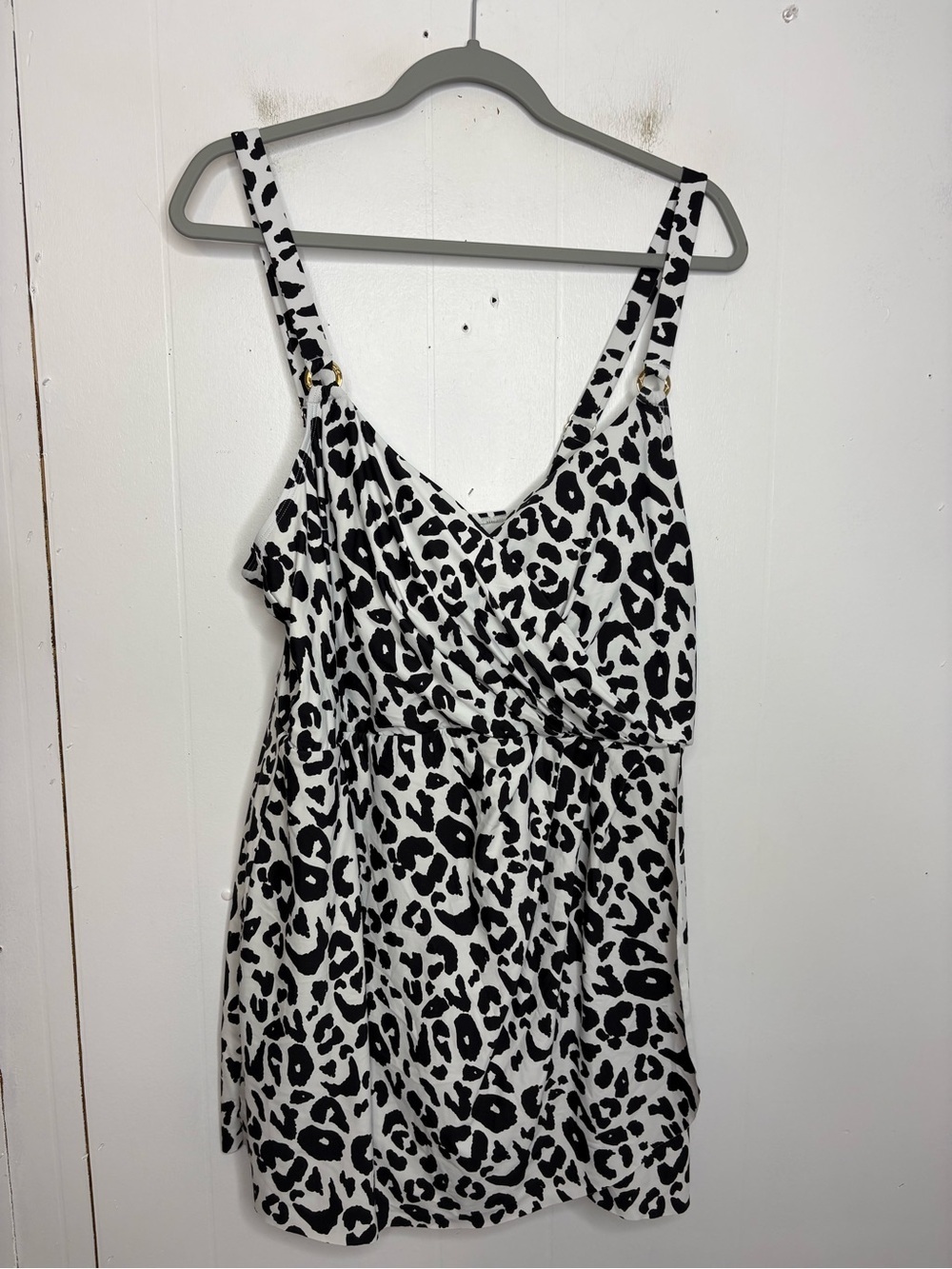 Anne Cole Swim Dress Womens 22W Leopard Fixed Wrap One Piece Swimsuit Padded